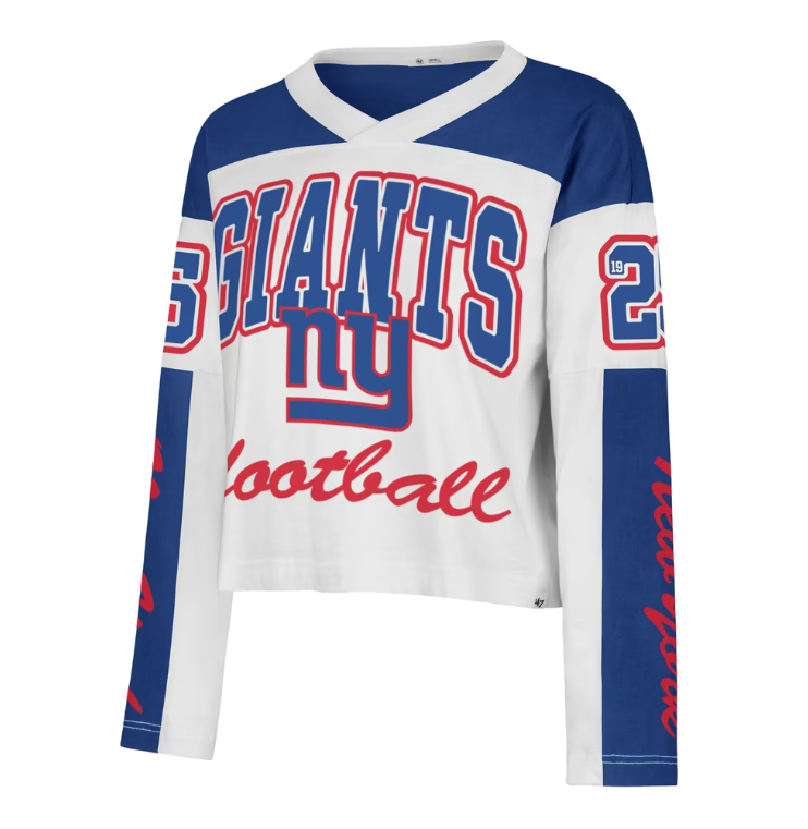 New York Giants '47 Women's White Exclamation Metro V-Neck Long Sleeve Jersey T-Shirt