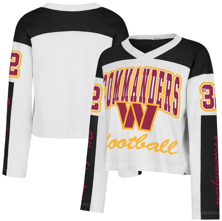 Washington Commanders'47 Women's White Exclamation Metro V-Neck Long Sleeve Jersey T-Shirt