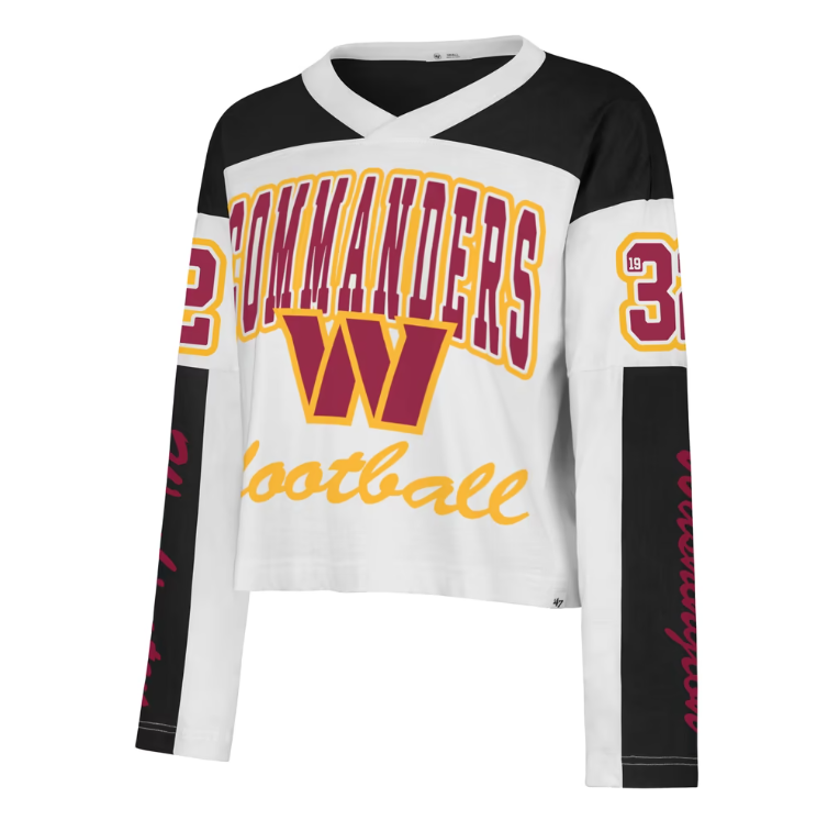 Washington Commanders'47 Women's White Exclamation Metro V-Neck Long Sleeve Jersey T-Shirt