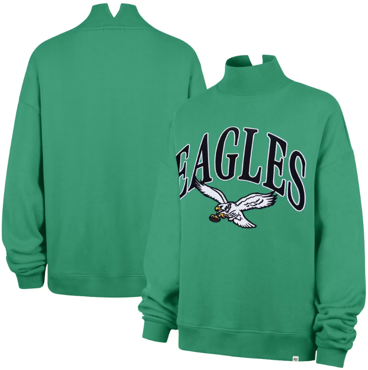 Philadelphia Eagles'47 Women's Vantage Mock Neck Pullover Sweatshirt- Green