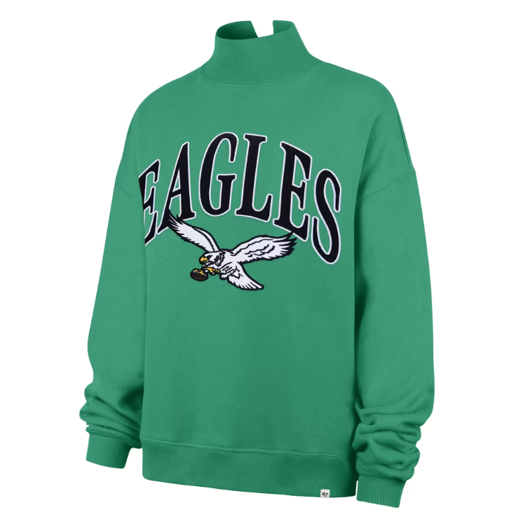 Philadelphia Eagles'47 Women's Vantage Mock Neck Pullover Sweatshirt- Green