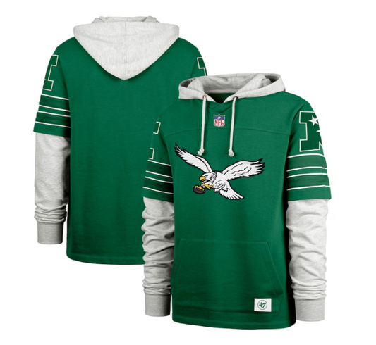 Philadelphia Eagles '47 Brand Historic Double Header Blitz Hoodie Kelly Green
