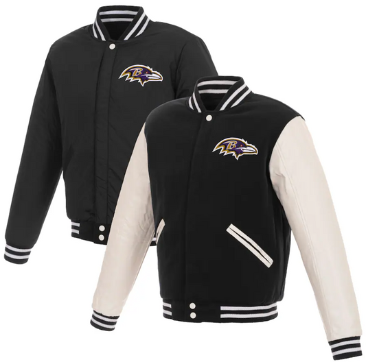 Baltimore Ravens JH Design Reversible Fleece Full-Snap Jacket with Faux Leather Sleeves - Black/White