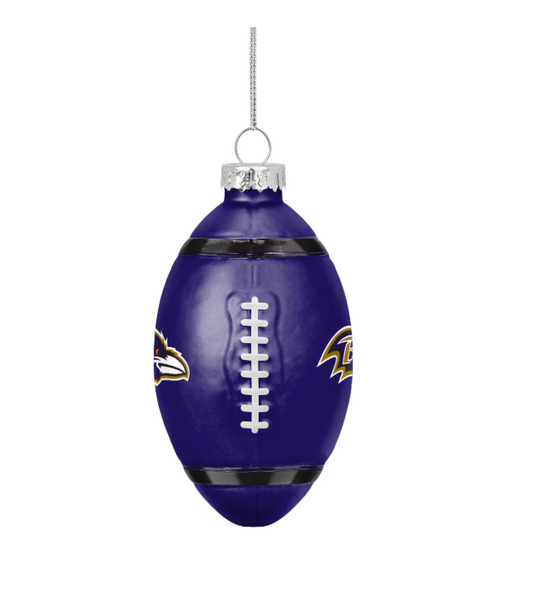 Baltimore Ravnes FOCO Glass Football Ornament