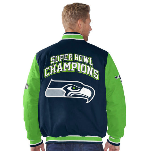 Seattle Seahawks Field Goal Commemorative Mens Jacket - Navy