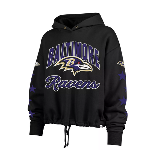 Baltimore Ravens '47 Women's Starry Eyed Venice Pullover Hoodie Sweatshirt- Black
