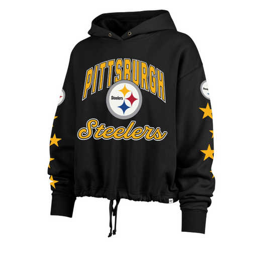 Pittsburgh Steelers '47 Women's Starry Eyed Venice Pullover Hoodie Sweatshirt- Black