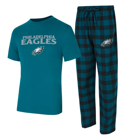 Philadelphia Eagles Concepts Sport Avondale T-Shirt & Flannel Pants Set -Green/Black