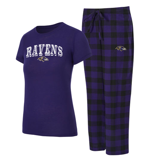 Baltimore Ravens Concepts Sport Avondale Women's T-Shirt & Flannel Pants Set - Purple/Black
