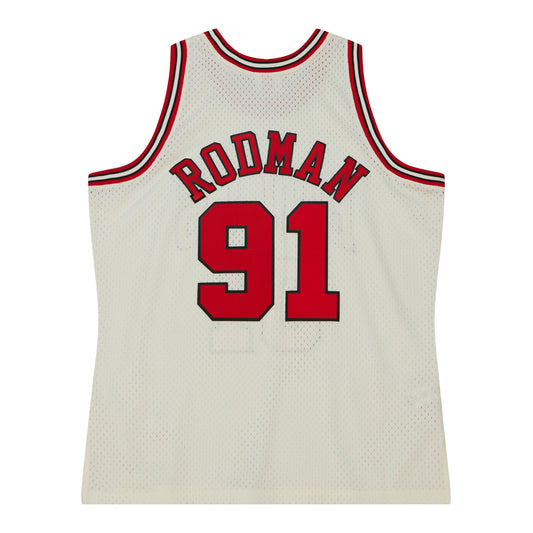 Chicago Bulls Mitchell & Ness #91 Dennis Rodman Cream 1997-98 Hardwood Classic Swingman Jersey