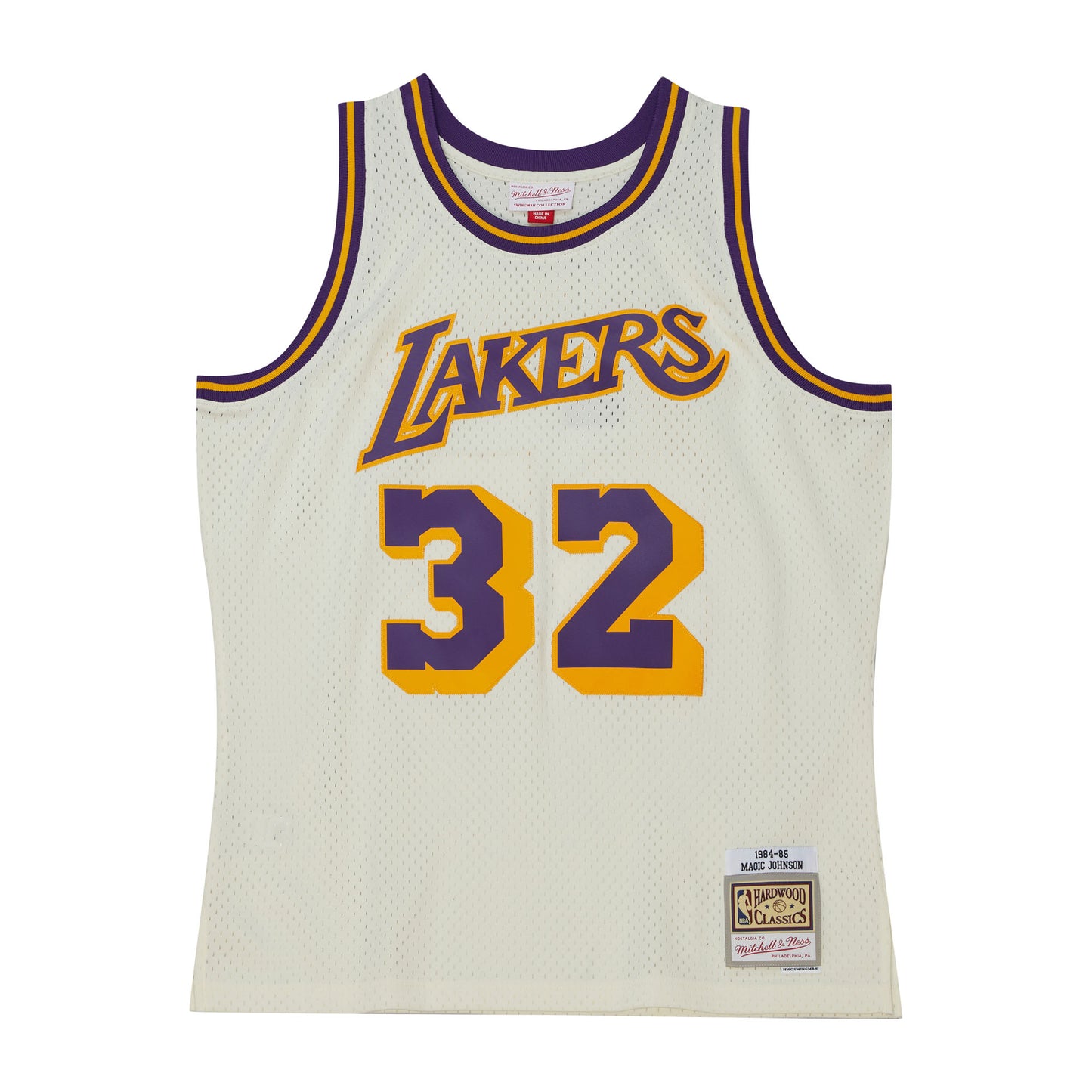 Los Angeles Lakers Mitchell & Ness #32 Magic Johnson Cream 1984-85 Hardwood Classic Swingman Jersey