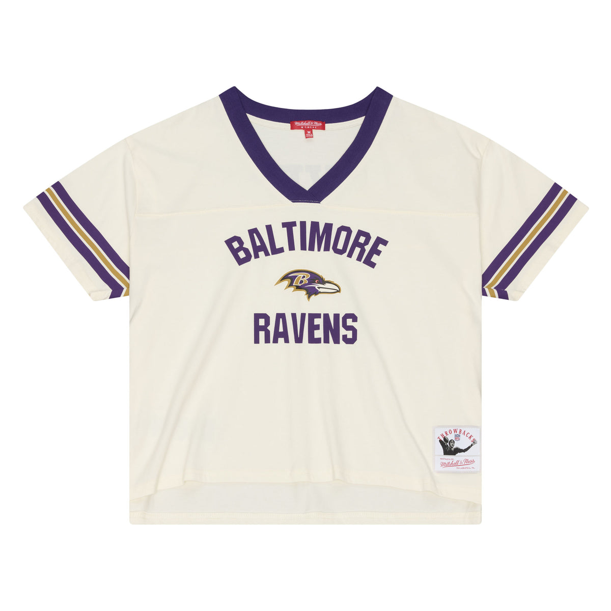 Baltimore Ravens Women's Cream Retro Roots Cropped Boxy Yoke T-Shirt