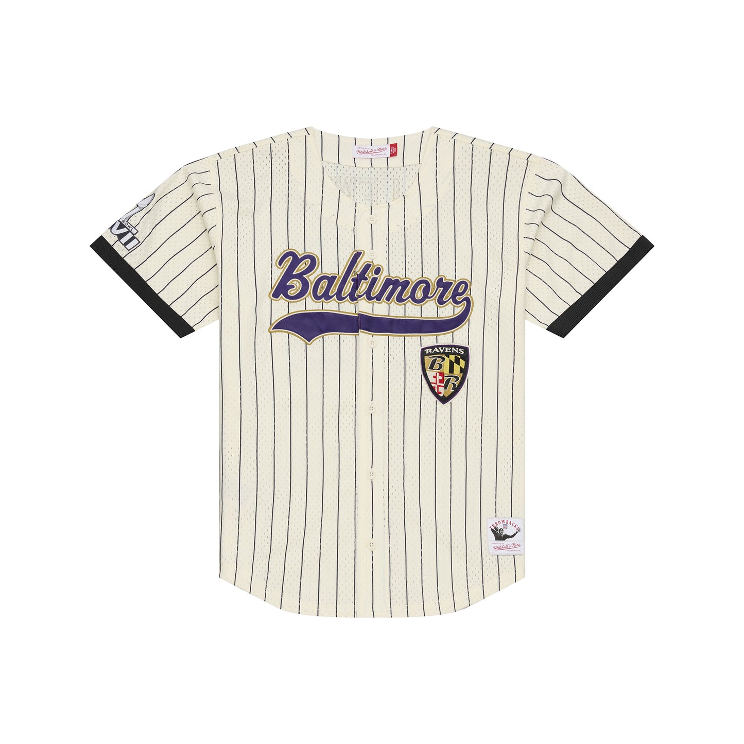 Baltimore Ravens Mitchell & Ness #52 Ray Lewis Mesh Full-Button Fashion Jersey- Cream