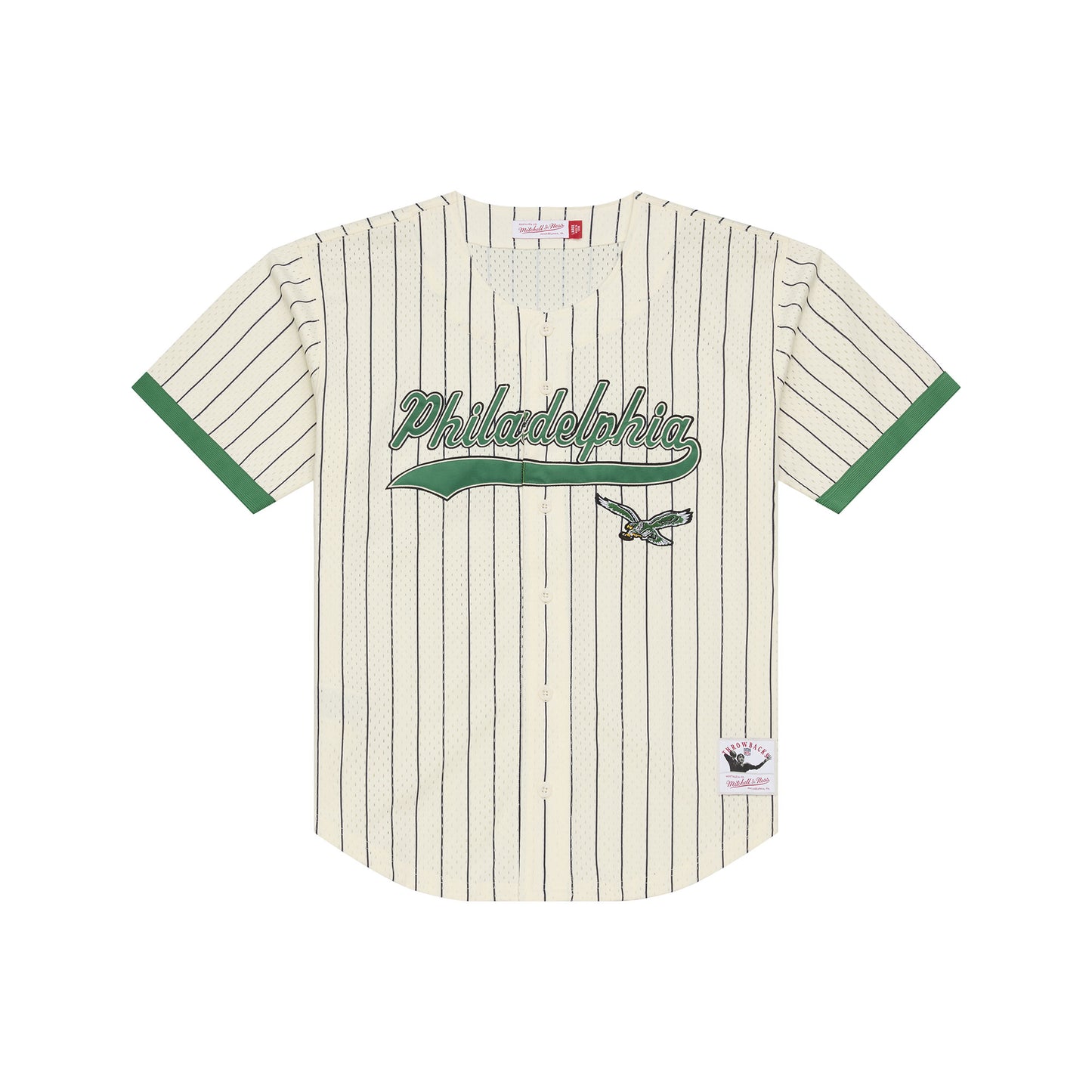Philadelphia Eagles Mitchell & Ness Mesh Full-Button Fashion Jersey- Cream