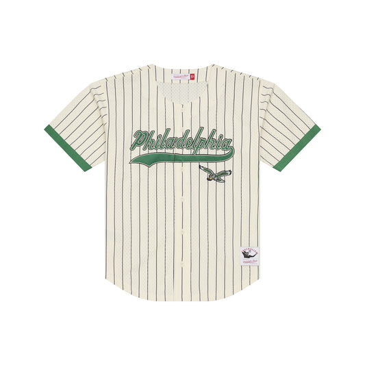 Philadelphia Eagles Mitchell & Ness Mesh Full-Button Fashion Jersey- Cream