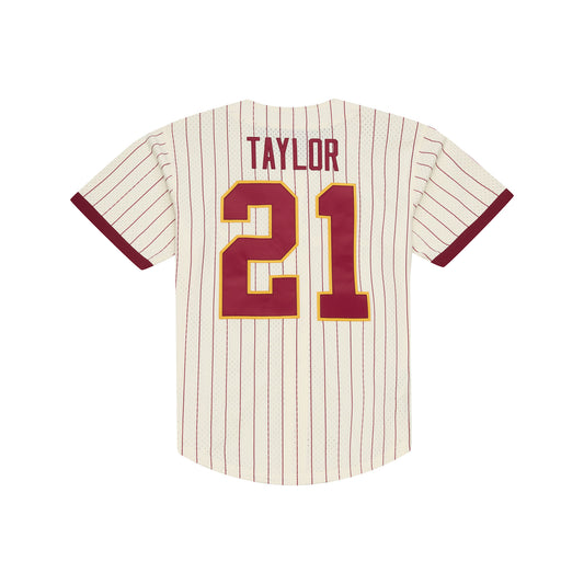 Washington Redskins Mitchell & Ness #21 Sean Taylor Mesh Full-Button Fashion Jersey- Cream