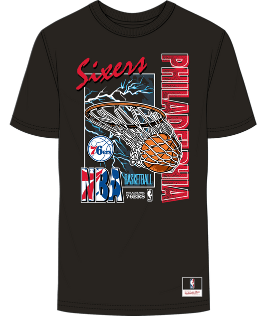 Philadelphia 76ers Mitchell & Ness Black Lightning Swish T-Shirt