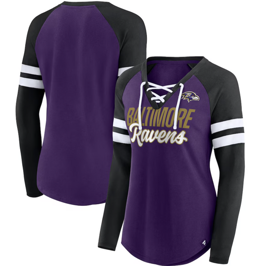 Baltimore Ravens Women's Fanatics Purple/Black  True to Form Raglan Lace-Up V-Neck Long Sleeve T-Shirt