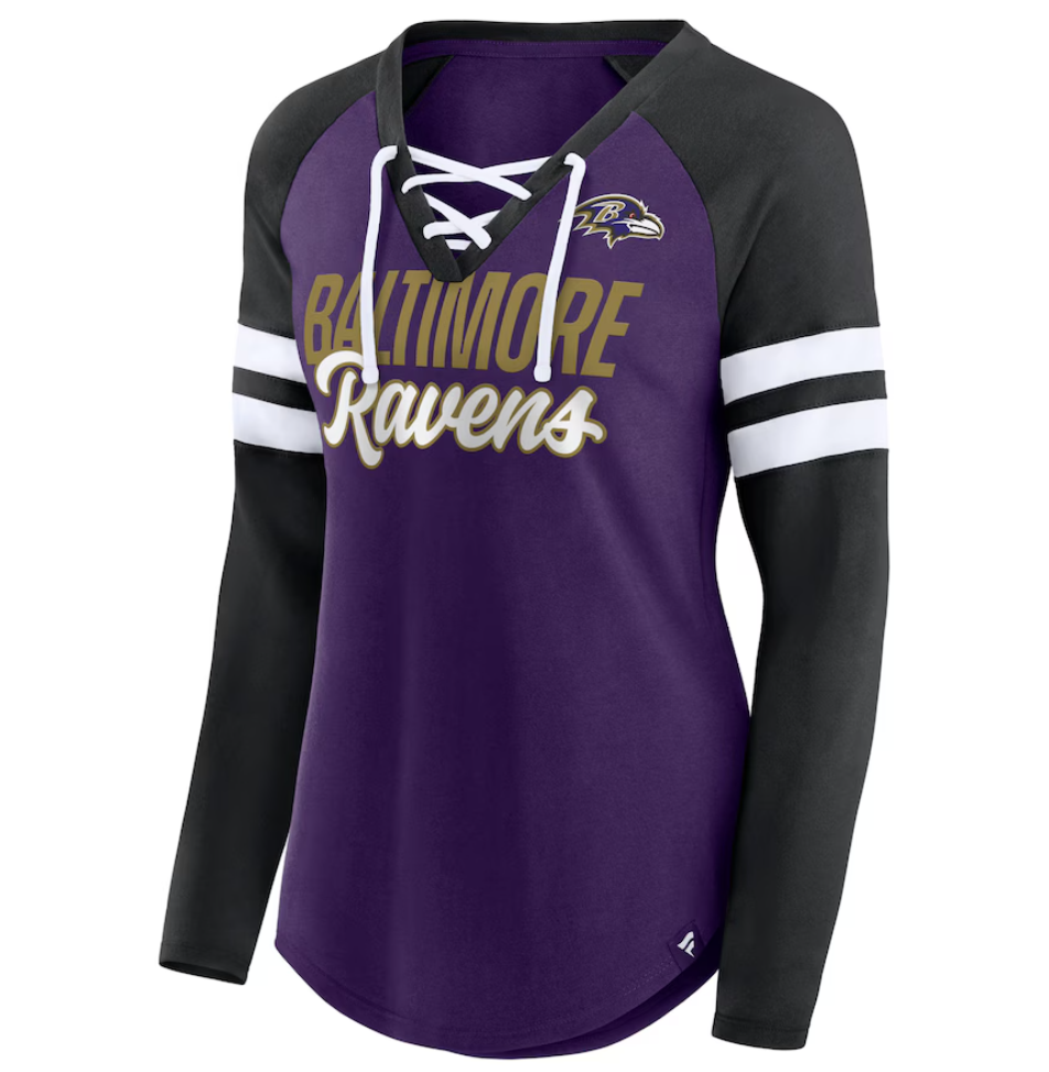 Baltimore Ravens Women's Fanatics Purple/Black  True to Form Raglan Lace-Up V-Neck Long Sleeve T-Shirt