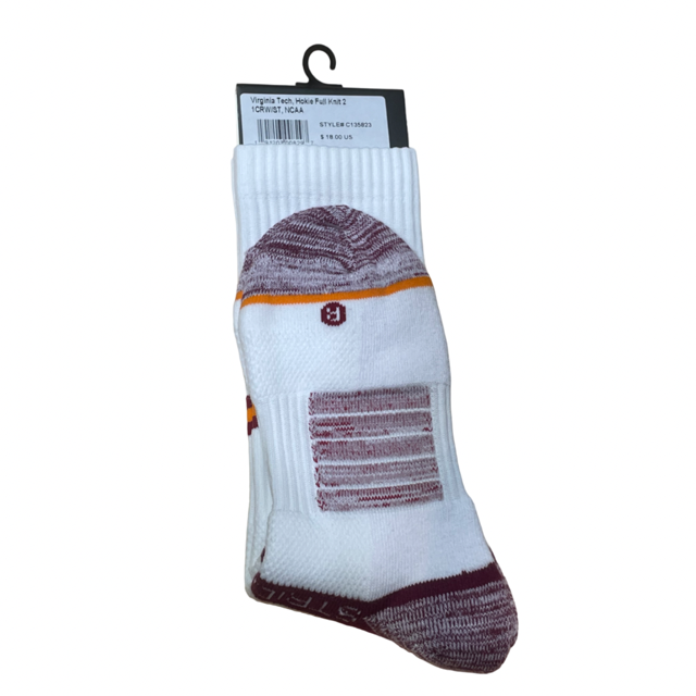 Virginia Tech Strideline Hokie Logo Crew Socks- White