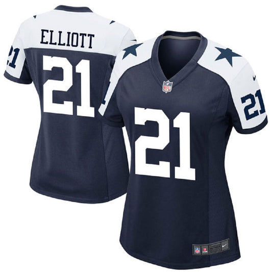 Dallas Cowboys Nike #21  Ezekiel Elliott Women's Throwback Game Jersey - Blue/White