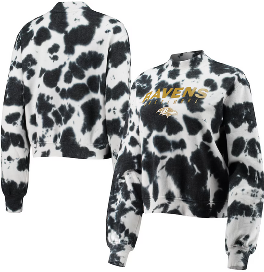 Baltimore Ravens Women's Junk Food Black Tie-Dye Cropped Pullover Sweatshirt