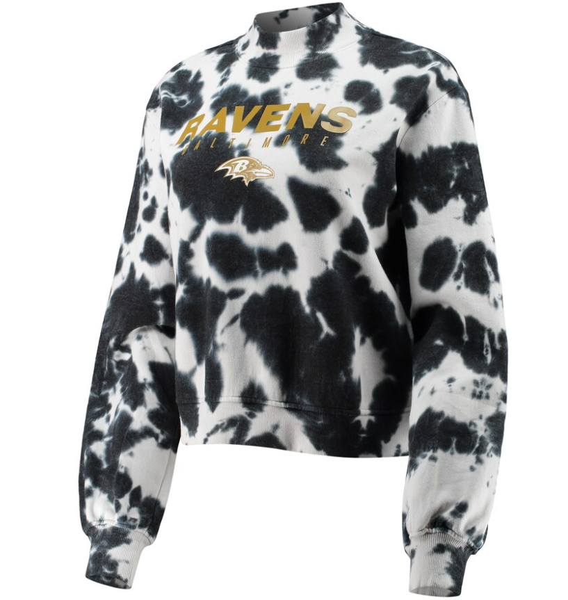 Baltimore Ravens Women's Junk Food Black Tie-Dye Cropped Pullover Sweatshirt