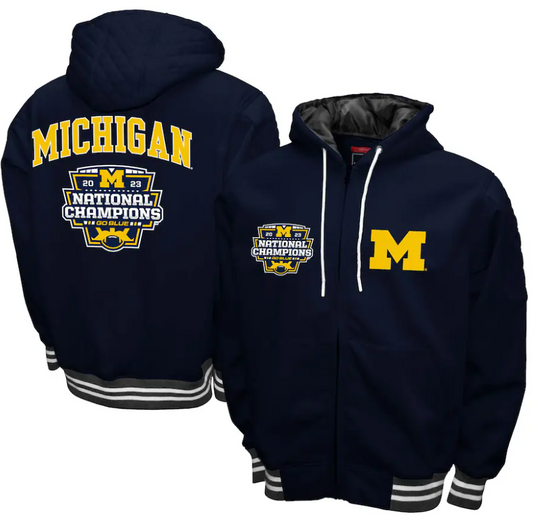 Michigan Wolverines Franchise Club 2023 National Champions Grind Hooded Jacket - Navy