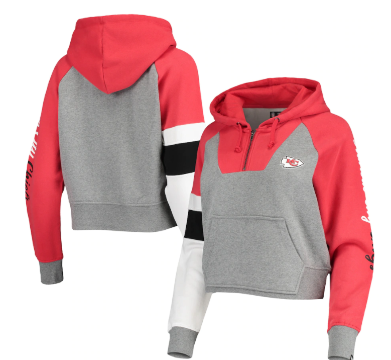 Kansas City Chiefs New Era Womens Color Block Crop Raglan Hoodie - Red / Gray