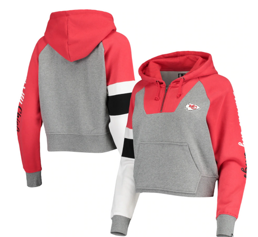 Kansas City Chiefs New Era Womens Color Block Crop Raglan Hoodie - Red / Gray