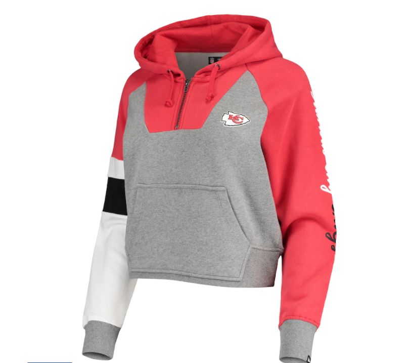 Kansas City Chiefs New Era Womens Color Block Crop Raglan Hoodie - Red / Gray