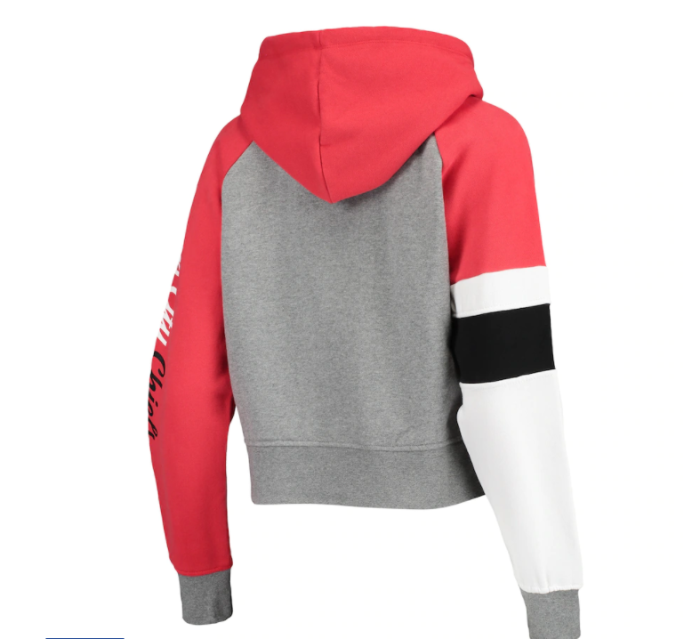 Kansas City Chiefs New Era Womens Color Block Crop Raglan Hoodie - Red / Gray