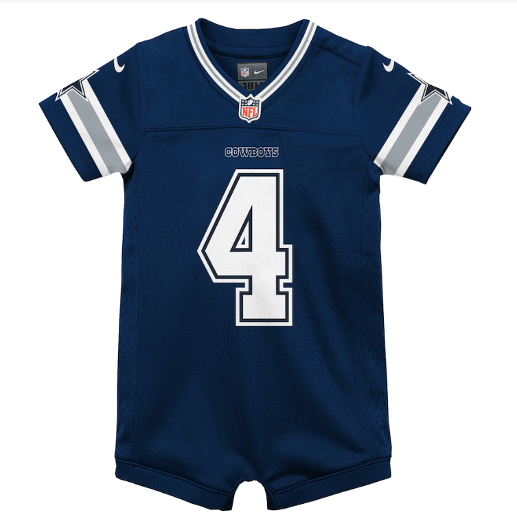 Dallas Cowboys Nike #4 Dak Prescott Infant Jersey Romper- Navy