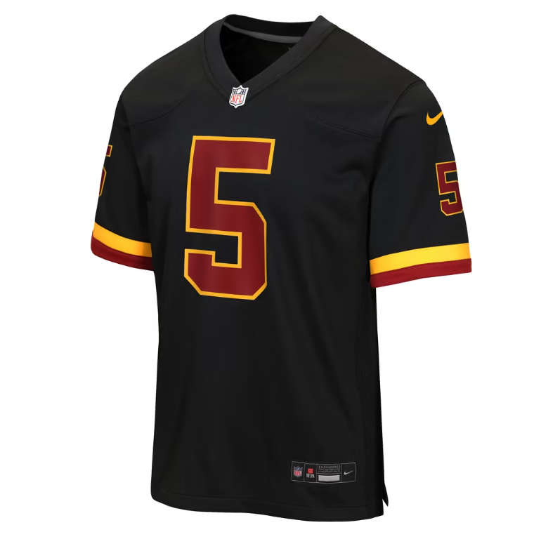 Washington Commanders Nike #5 Youth Jayden Daniels Youth Hail Raiser Alternate Game Jersey - Black
