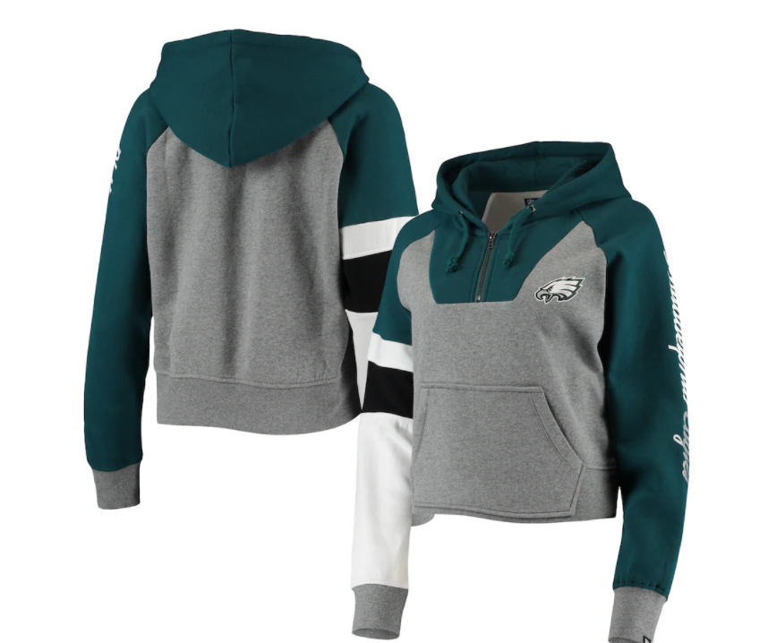 Philadelphia Eagles New Era Womens Color Block Crop Raglan Hoodie - Green / Gray
