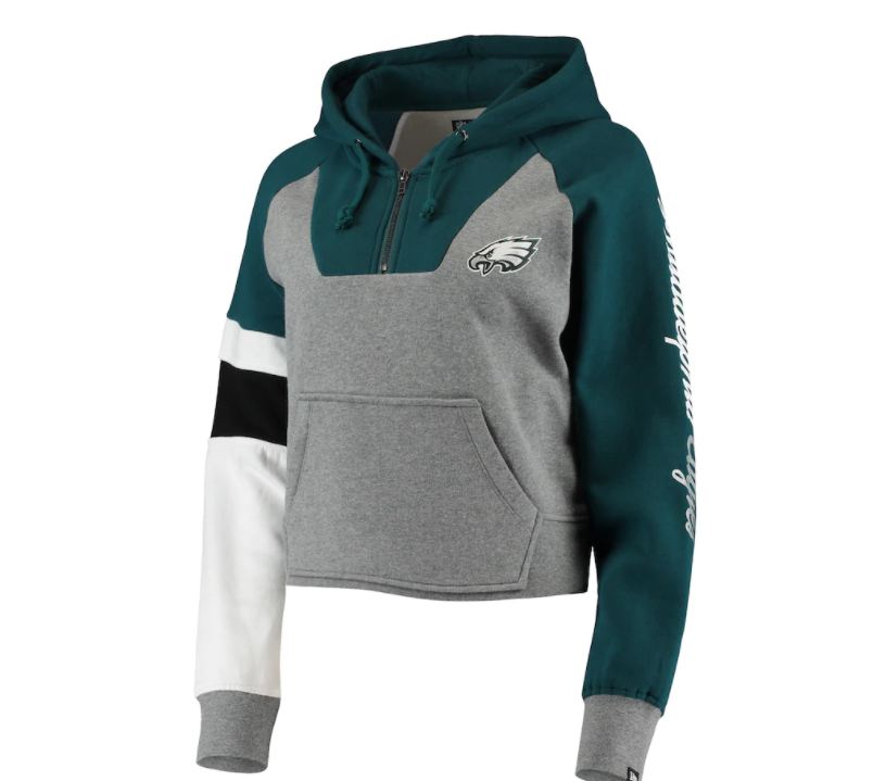 Philadelphia Eagles New Era Womens Color Block Crop Raglan Hoodie - Green / Gray