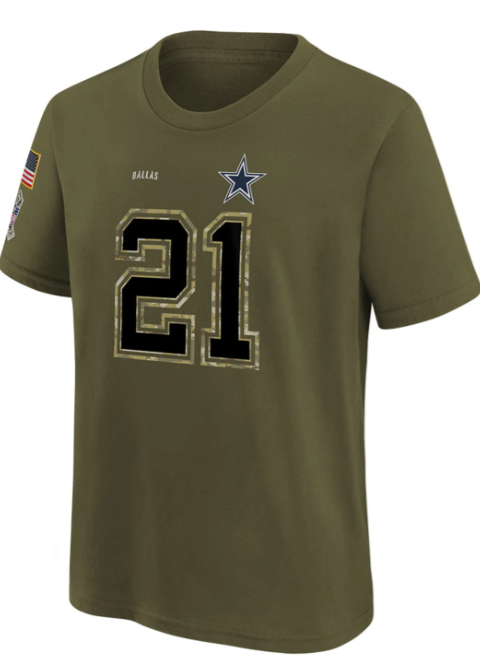 Dallas Cowboys Nike Salute to Service #21 Ezekiel Elliott Player T-Shirt - Olive