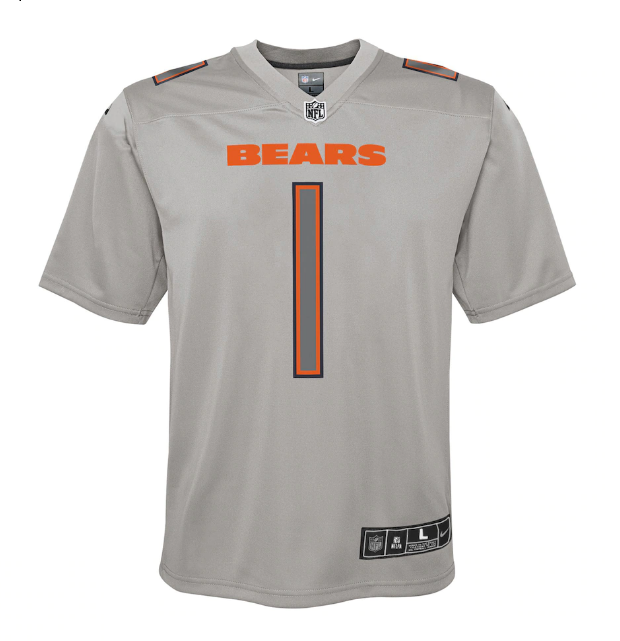 Chicago Bears #1 Justin Fields Youth Atmosphere Jersey - Gray
