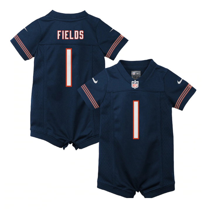 Chicago Bears Nike #1 Justin Fields Infant Jersey Romper - Blue