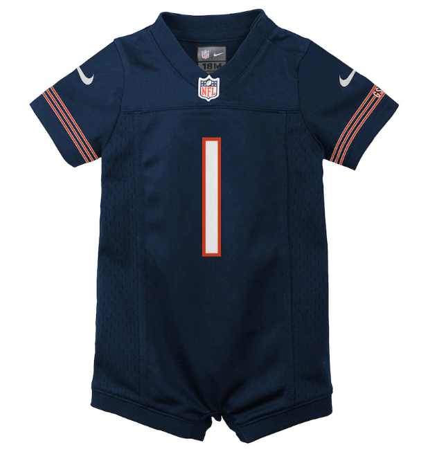 Chicago Bears Nike #1 Justin Fields Infant Jersey Romper - Blue
