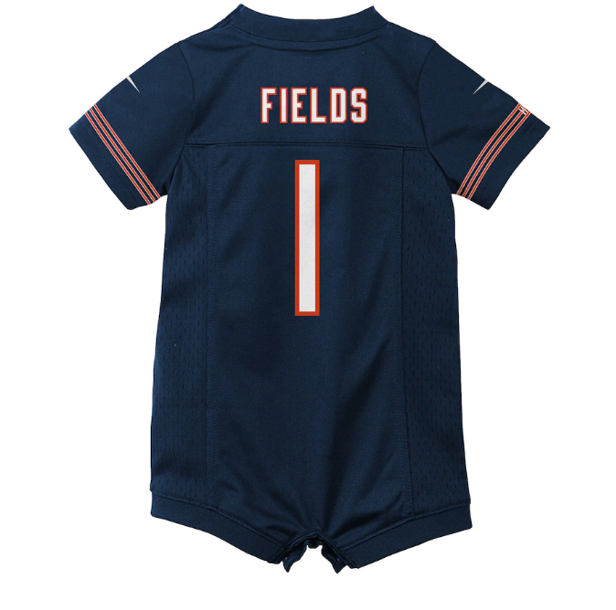 Chicago Bears Nike #1 Justin Fields Infant Jersey Romper - Blue