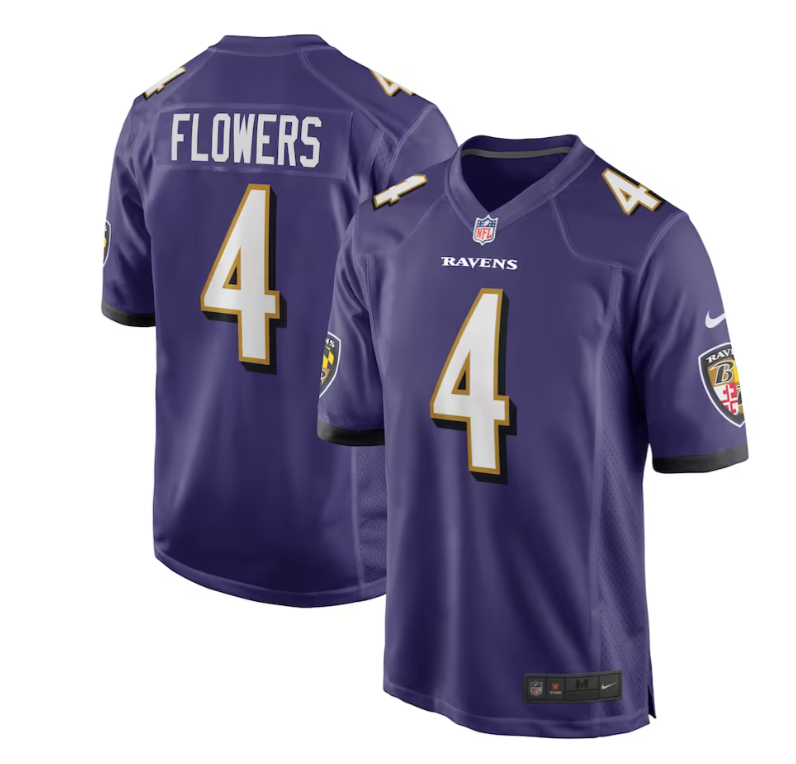 Baltimore Ravens Nike #4 Zay Flowers Game Youth Jersey - Purple