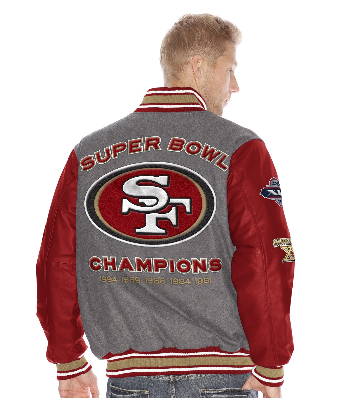 San Francisco 49ers Frozen Tundra Varsity 5 Time Champions Wool Leather Jacket
