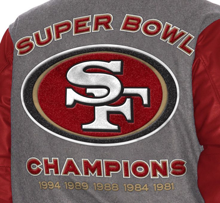 San Francisco 49ers Frozen Tundra Varsity 5 Time Champions Wool Leather Jacket