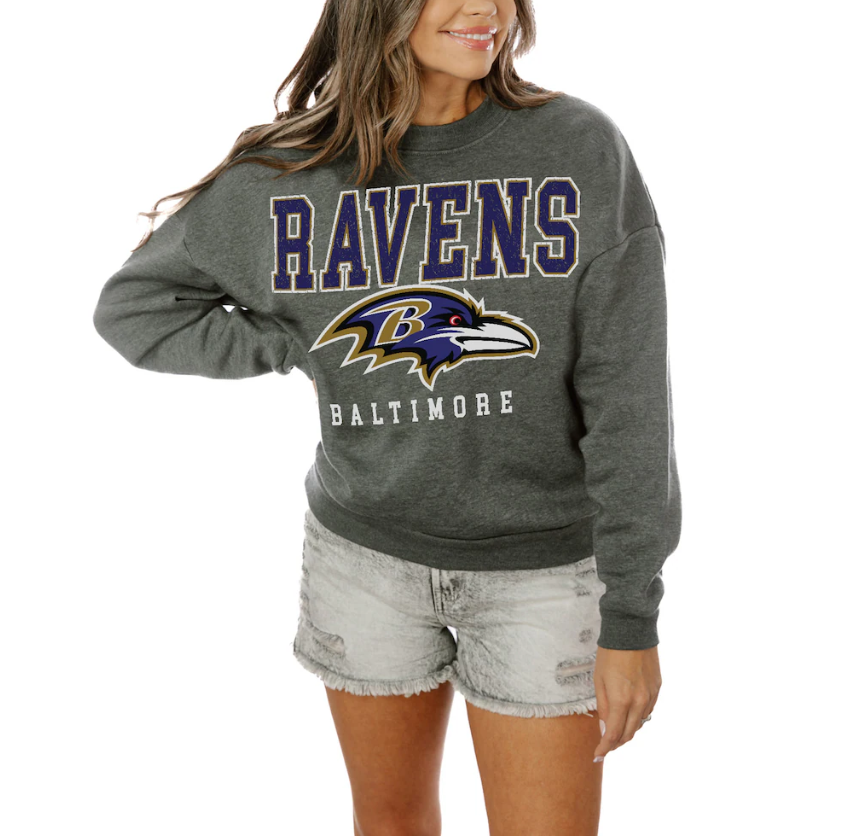 Baltimore Ravens Gameday Couture Women's Oversized Bring The Energy Pullover Sweatshirt – Charcoal