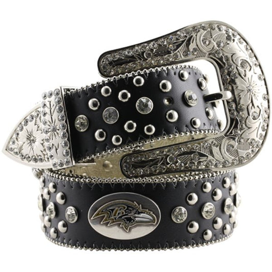 Baltimore Ravens Women's Leather Western Glitz Belt with Conchos