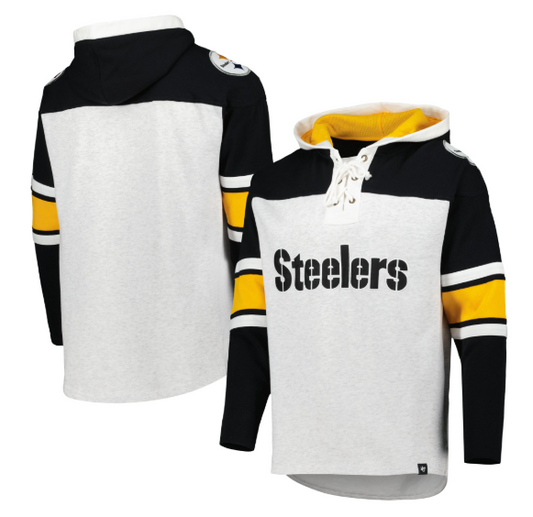 Pittsburgh Steelers Gridirion Lace Up Hoodie Men's Sweat Tops - Gray