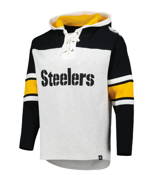 Pittsburgh Steelers Gridirion Lace Up Hoodie Men's Sweat Tops - Gray