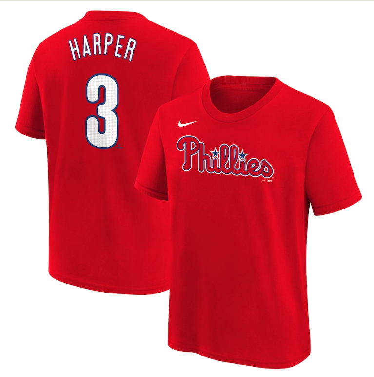 Philadelphia Phillies Nike #3 Youth Bryce Harper Player T-shirt- Red
