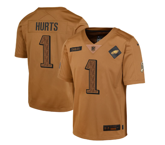 Philadelphia Eagles Nike Youth #1 Jalen Hurts Salute to Service Jersey - Brown